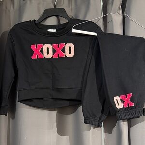 btween Black and Pink XOXO Sweatshirt and Joggers Set cropped top